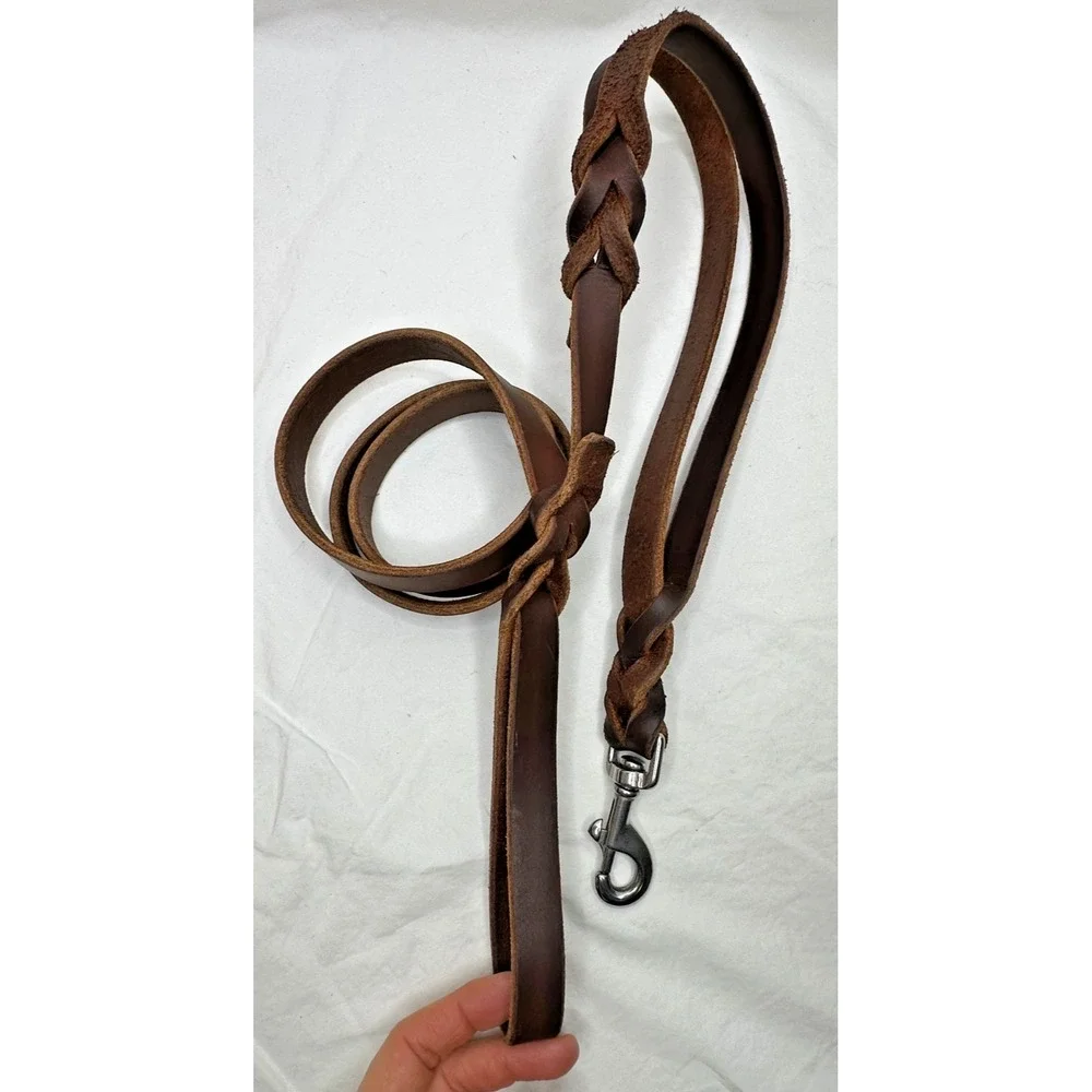 Genuine Leather Dog leash Braided Oiled Heavy Duty 61 in